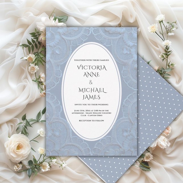 Convites Casamento Vintage Caprichoso Renda Azul (Criador carregado)
