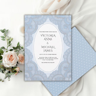 Convites Casamento Vintage Caprichoso Renda Azul