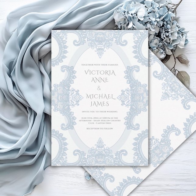 Convites Casamento Vintage Caprichoso Renda Azul  (Criador carregado)