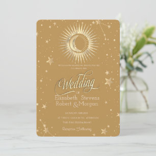 Convites Casamento vintage Celestial Dourado De Sol E Luas