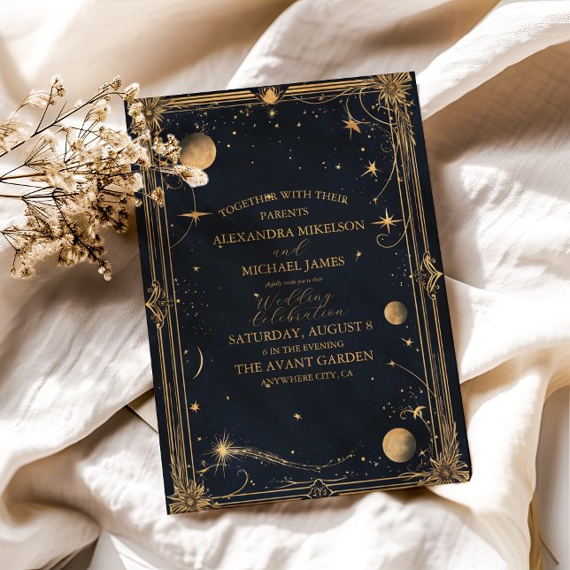 Convites Casamento Vintage Celestial Lua Estrelas (Criador carregado)