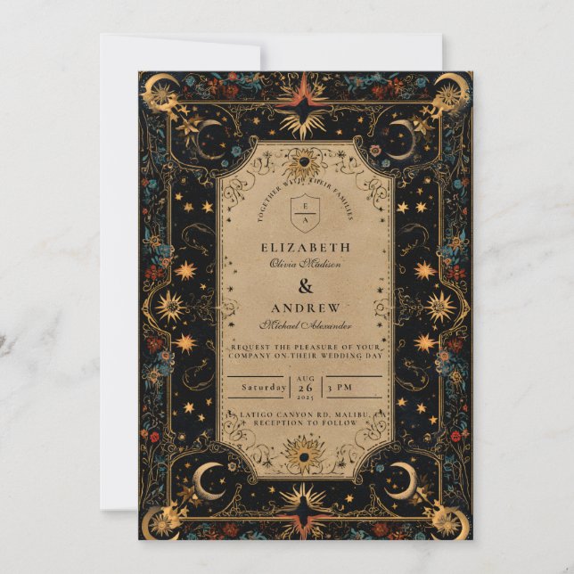 Convites Casamento Vintage Celestial Renascença (Frente)