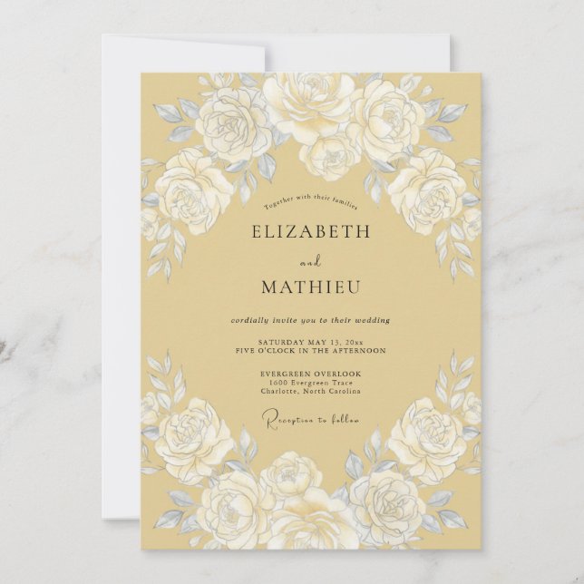 Convites Casamento Vintage Champagne Elegante (Frente)