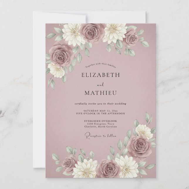 Convites Casamento Vintage com Atmosfera Lilás (Frente)