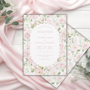 Convites Casamento Vintage com Floral Rosa