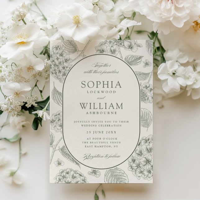 Convites Casamento Vintage com Hortênsias Sage (Criador carregado)