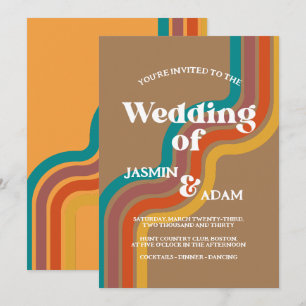 Convites Casamento Vintage com Listras de Arco-Íris Retrô