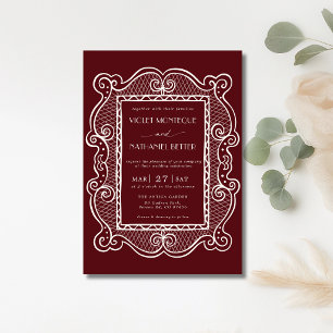 Convites Casamento Vintage com Renda Burgundy e Branca e Es