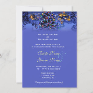 Convites Casamento vintage de árvore de Natal em noite neva