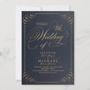 Convites casamento vintage de caligrafia elegante marinho
