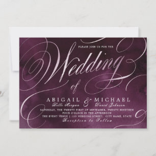 Convites Casamento vintage de caligrafia romântica em ameix
