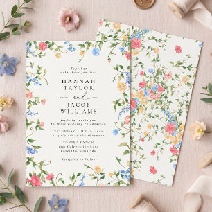 Convites Casamento Vintage de Flores Silvestres em Pastéis
