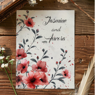 Convites Casamento vintage de Flores Vermelhas