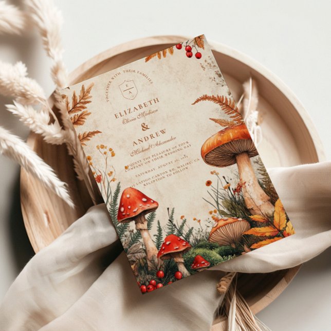 Convites Casamento Vintage de Fungos da Floresta (Criador carregado)