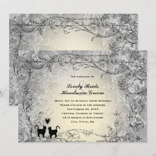 Convites Casamento vintage de Ornamentado de Cat Lovers Cin