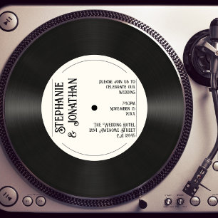 Convites Casamento vintage de Registro de Vinilo Faux Retro