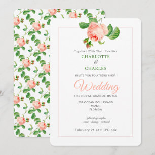 Convites Casamento vintage de Rosas Rosa Elegante Floral