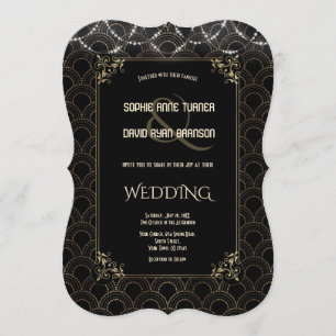 Convites Casamento Vintage Dourado Art Deco Fleur-de-lis