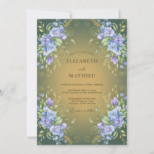 Convites Casamento Vintage Dourado em Verde Sálvia
