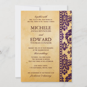 Convites Casamento Vintage EggPlant Damask Lace
