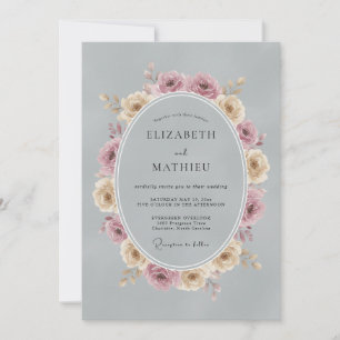 Convites Casamento Vintage Elegante Cinza Ardósia
