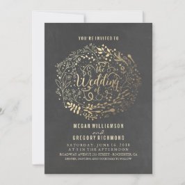 Convites Casamento vintage Elegante do Buquê Floral Dourado