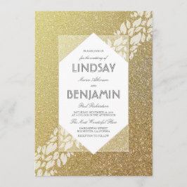 Convites Casamento vintage Elegante Dourado com brilho