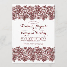 Convites Casamento vintage Elegante Lace Burgundy