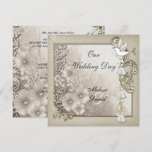 Convites Casamento Vintage Elegante Sépia Pombo Branco