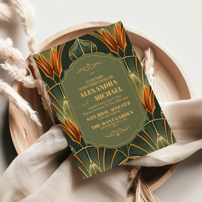 Convites Casamento vintage Elegante Verde-Oliva (Criador carregado)