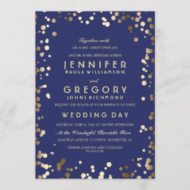 Convites Casamento vintage Elegente Confetti Dourado e Mari