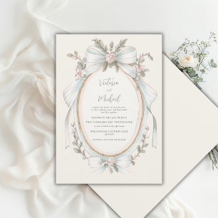 Convites Casamento Vintage em Verde Sálvia Floral Rosa Azul