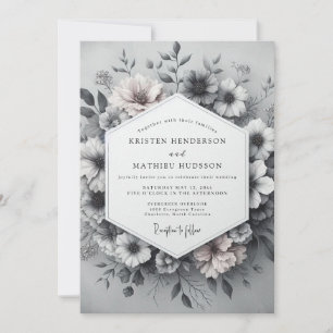 Convites Casamento Vintage Encantador Cinza Ardósia