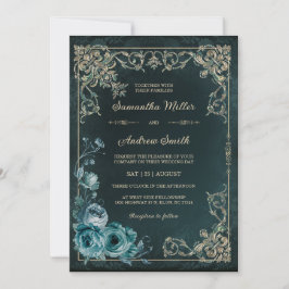 Convites Casamento Vintage Esmeralda Verde e Dourado