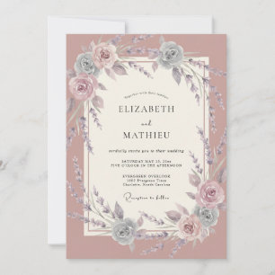 Convites Casamento Vintage Esplêndido Rosa Empoeirada