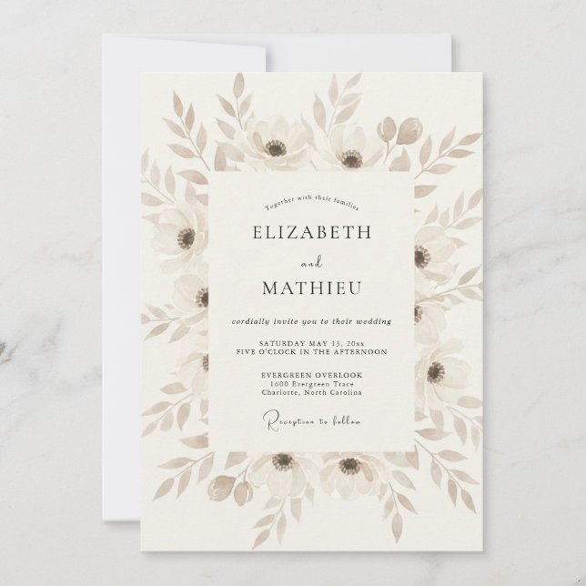 Convites Casamento Vintage Etéreo Creme (Frente)