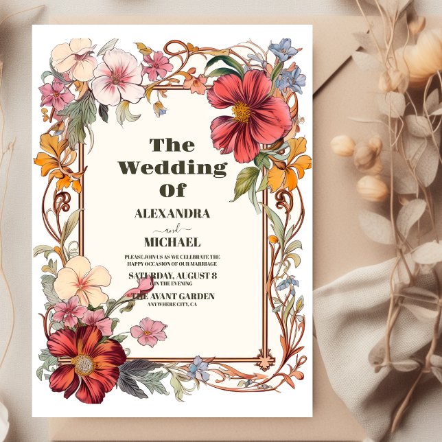 Convites Casamento Vintage Floral Art Nouveau (Criador carregado)