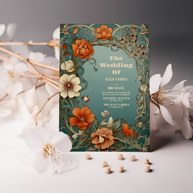 Convites Casamento Vintage Floral Art Nouveau (Criador carregado)