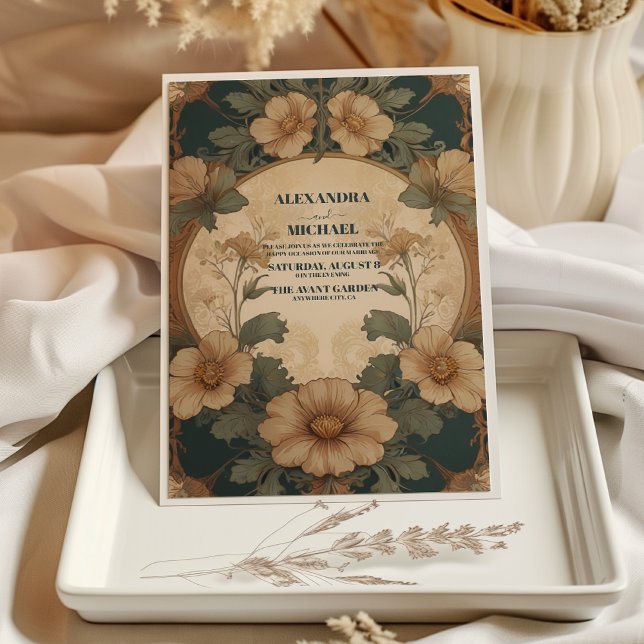 Convites Casamento Vintage Floral Art Nouveau (Criador carregado)
