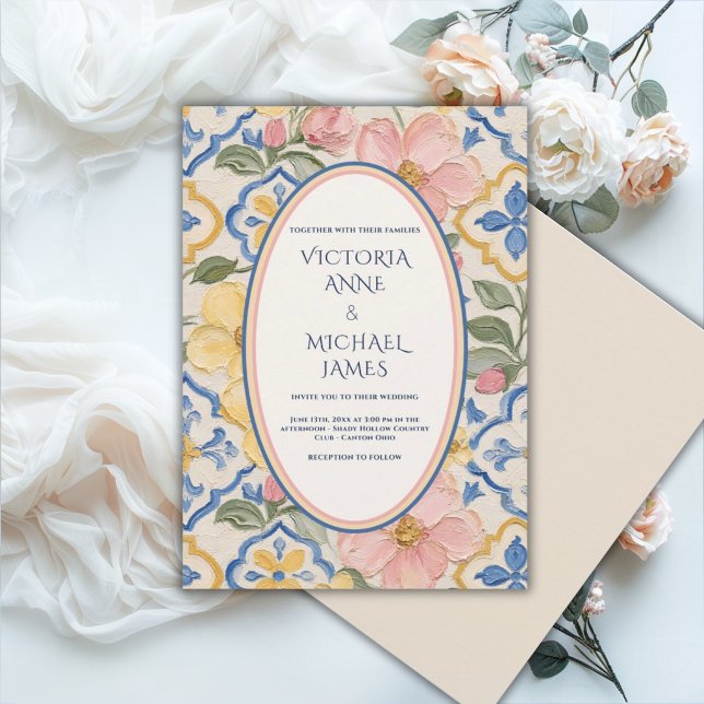 Convites Casamento Vintage Floral Azul Toscana (Criador carregado)