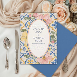 Convites Casamento Vintage Floral Azul Toscana