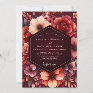Convites Casamento Vintage Floral Borgonha