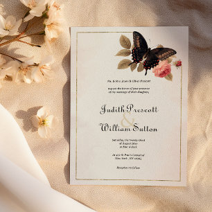 Convites Casamento vintage floral da borboleta de marfim ro