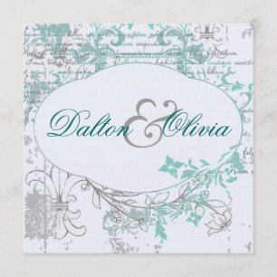 Convites Casamento Vintage Floral Fleur De Lis Teal