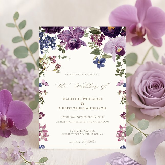 Convites Casamento vintage Floral Lilac (Criador carregado)