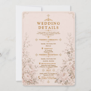Convites Casamento Vintage Floral Rosa Bege Dourado Elegant