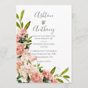Convites Casamento vintage Floral Russo Blush Watercolor In