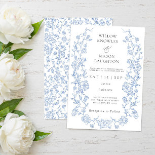 Convites Casamento Vintage Floral Vitoriano Azul Empoeirado