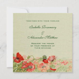 Convites Casamento Vintage, Flores de Papoula Vermelha Prad