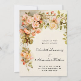 Convites Casamento Vintage, Flores Rosa Antiga Floral